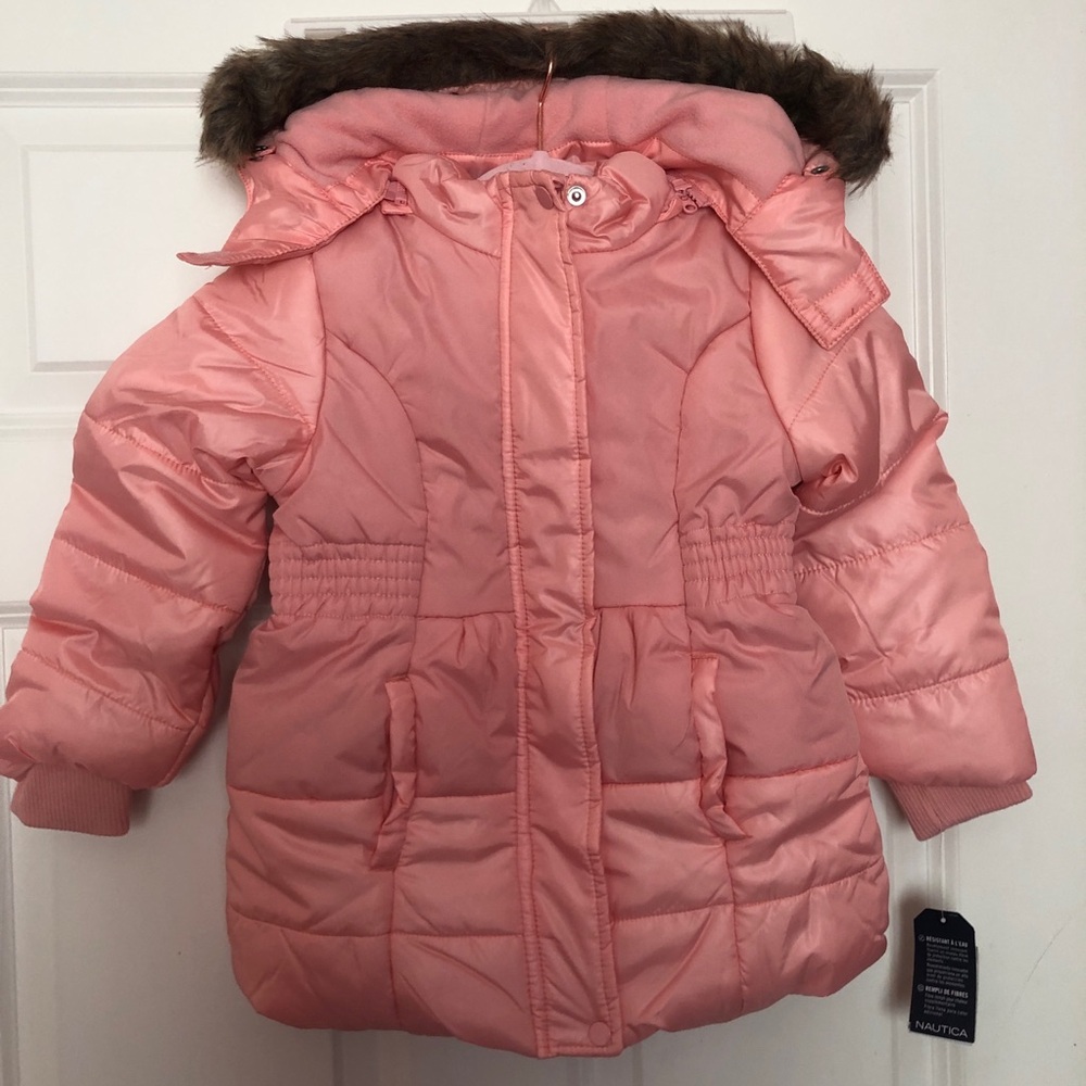 Nautica girl jacket, light pink, waterproof, removable hood, size 4T, NWT